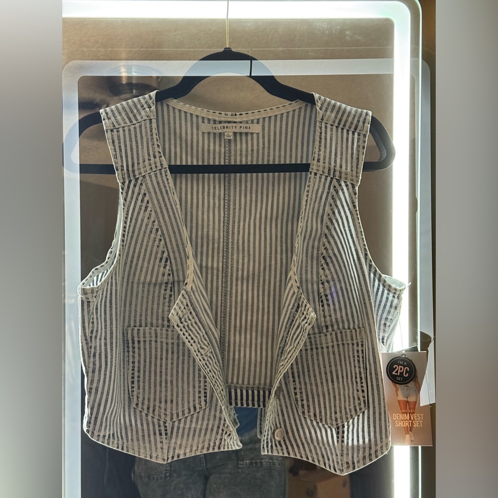 COPY - Celebrity Pink Blue and White Striped Vest